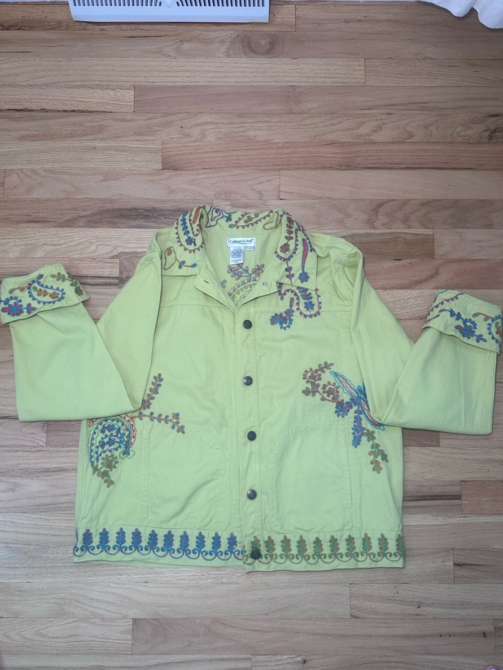 Stunning Whimsical Green Boho Embroidered Vintage Jacket by Coldwater Creek